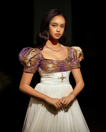 Hypnotic Purple Ethiopian Wedding Dress Closeup