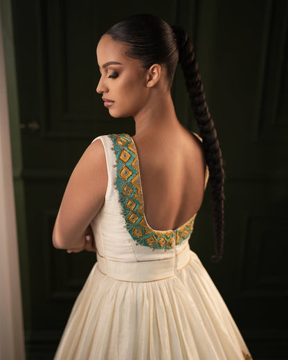 Alluring Green Traditional Ethiopian Dress Back