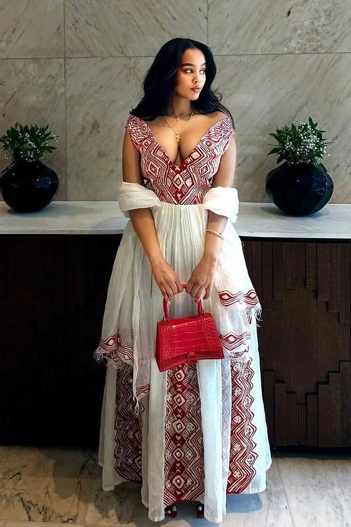 Delightful Handcrafted Red Habesha Dress