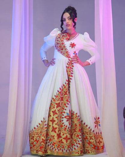 Marvelous Red and Golden Ethiopian Wedding Dress