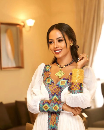 Charming Colorful Cultural Ethiopian Dress Closeup