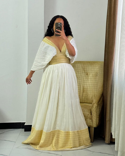 Delightful Golden Traditional Ethiopian Dress