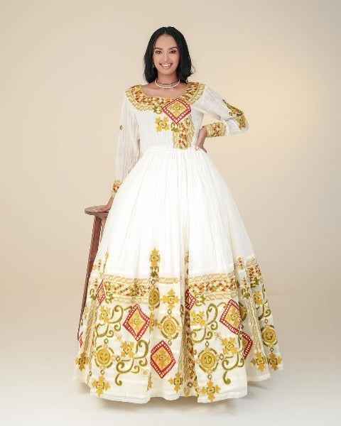 Fashionable Yellowish Golden Habesha Wedding Dress