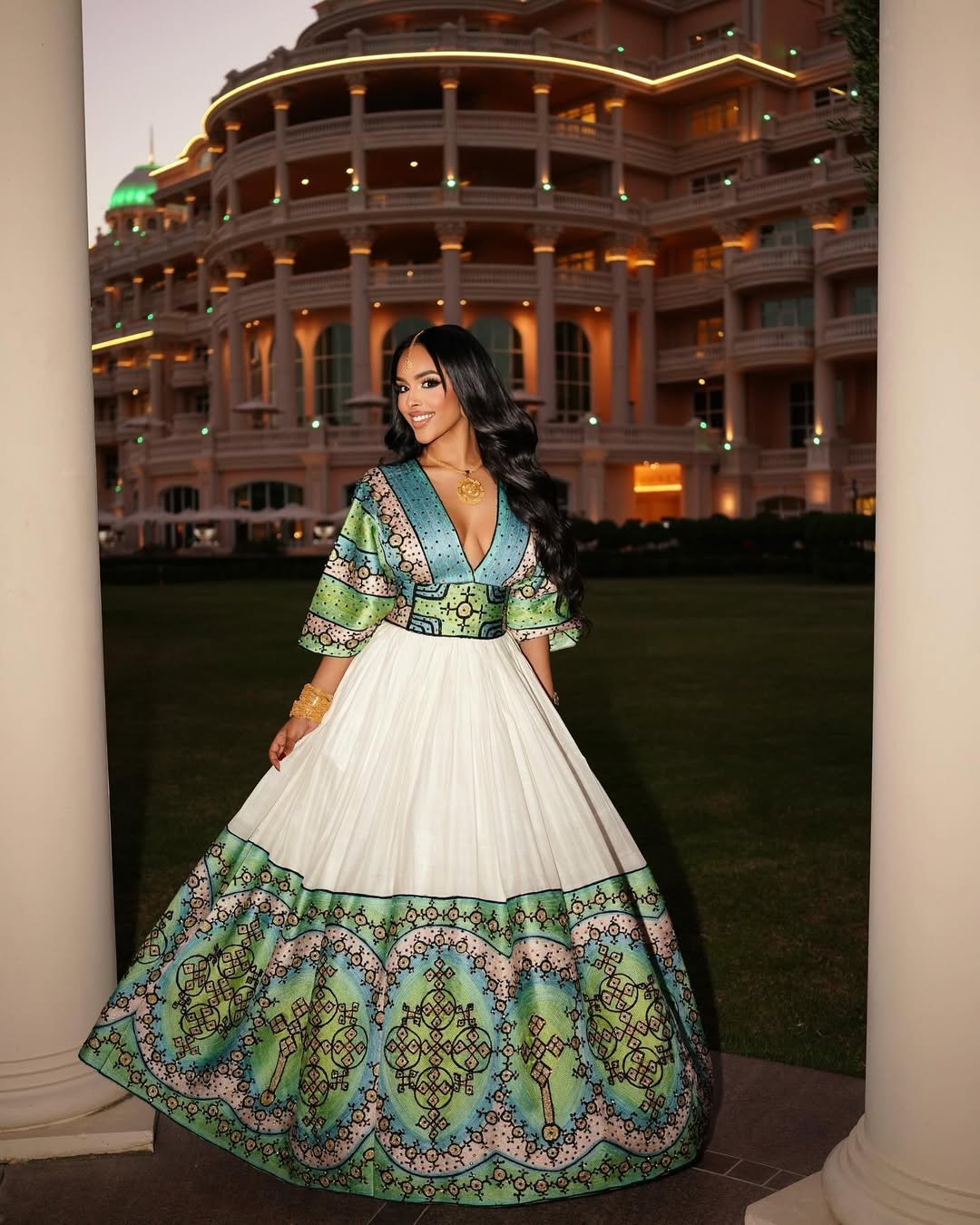 Chic Blue and Green Habesha Wedding Dress: Modern Take on Traditional Ethiopian Wedding Gown Beautiful Habesha Dress