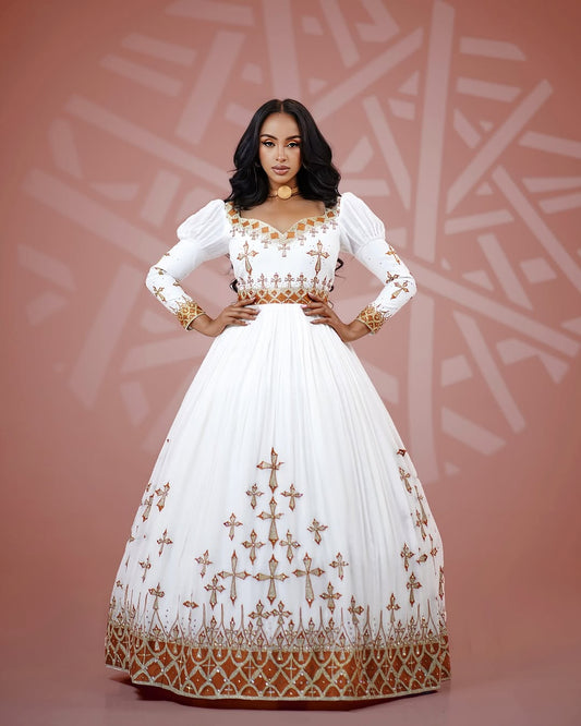 Graceful Golden Traditional Ethiopian Dress