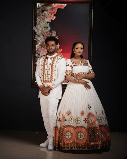 Vibrant Colored Traditional Ethiopian Couples Outfit