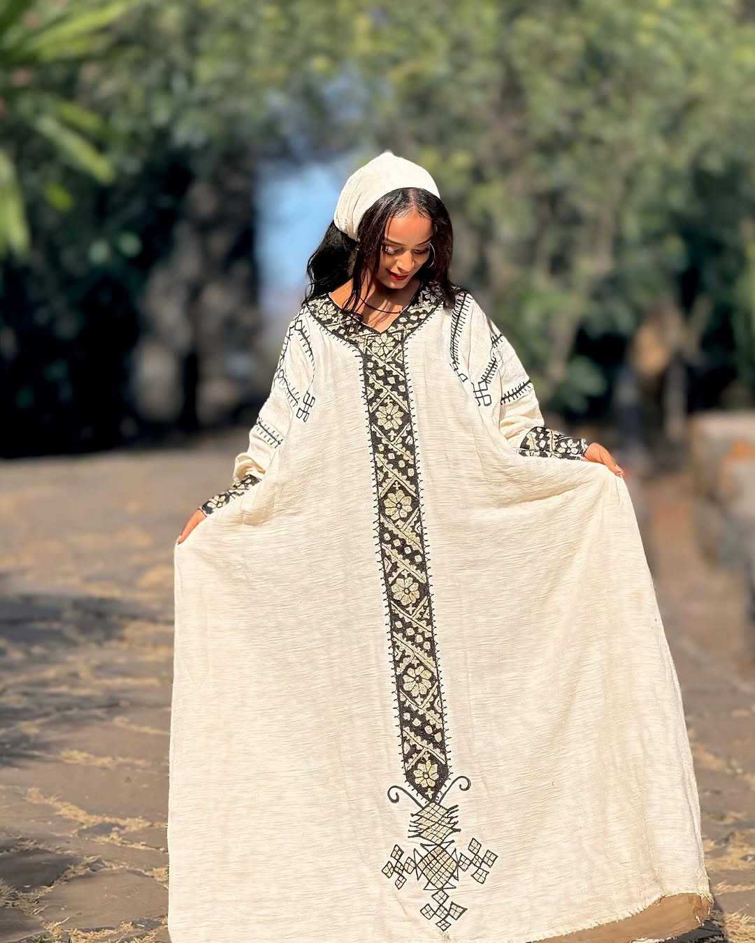 Enchantress Black Cultural Ethiopian Dress: Handcrafted Geometric Embroidery Eritrean Dress Captivating Habesha Kemis