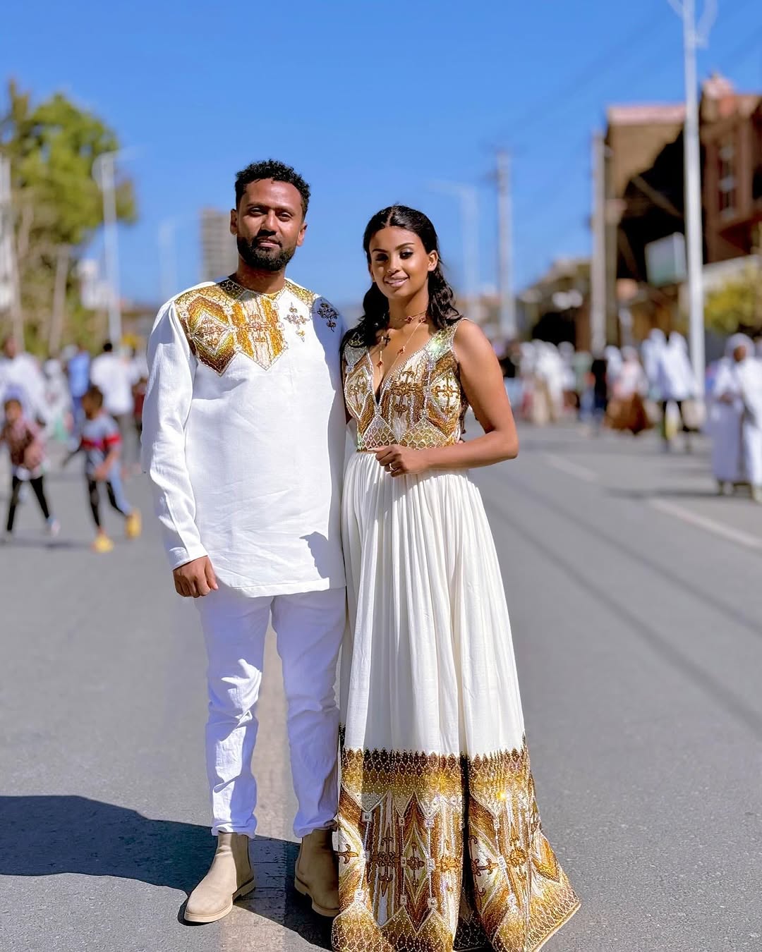 Beautiful Union in Golden Habesha Couples Outfit