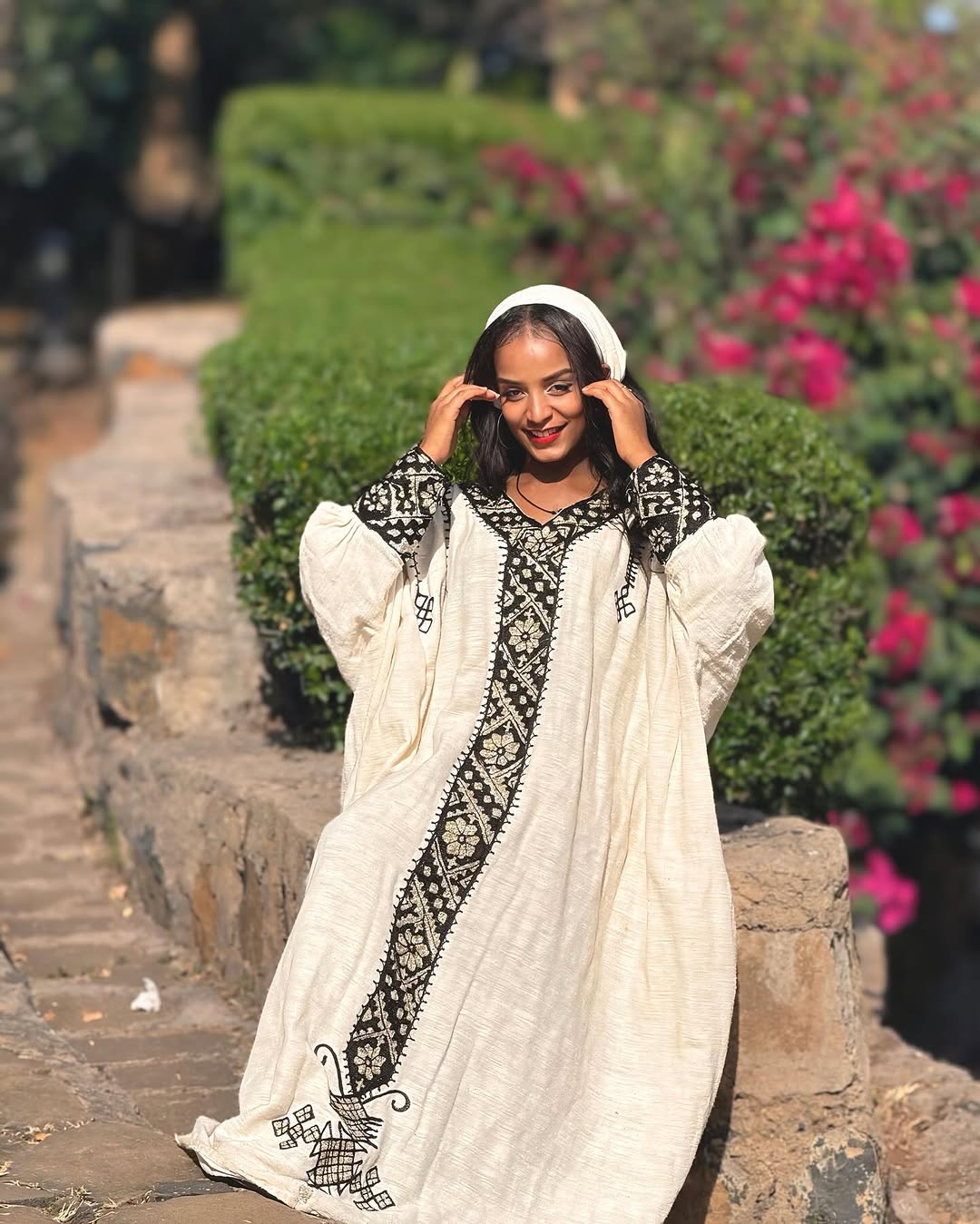 Enchantress Black Cultural Ethiopian Dress: Handcrafted Geometric Embroidery Eritrean Dress Captivating Habesha Kemis