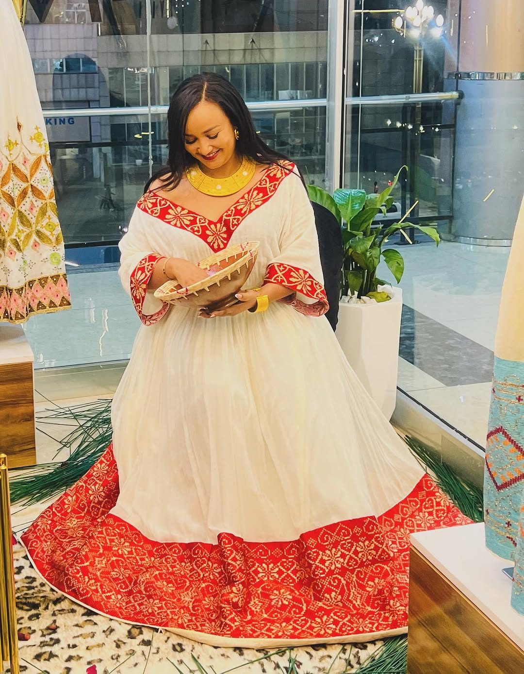 Graceful Traditional Wear with Red Ethiopian Dress: Handwoven Embroidery on Habesha Dress Mesmerizing Habesha Kemis