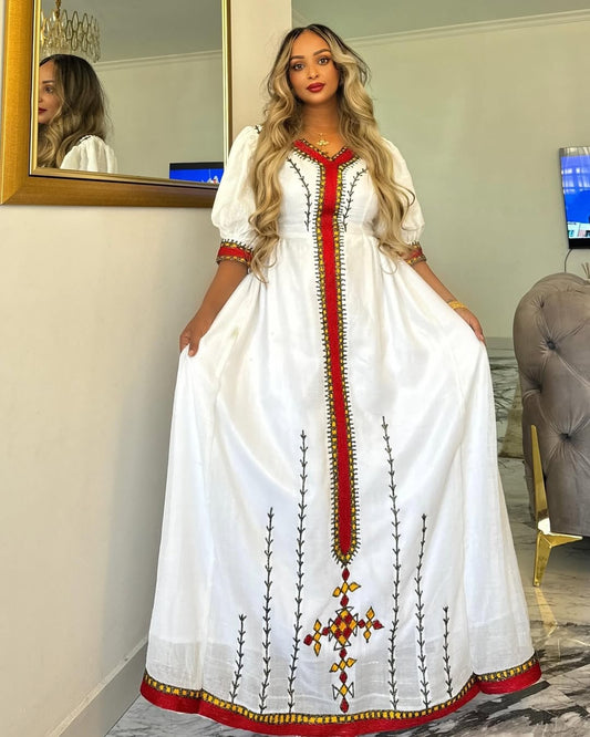 Beautiful Burgundy Ethiopian Dress