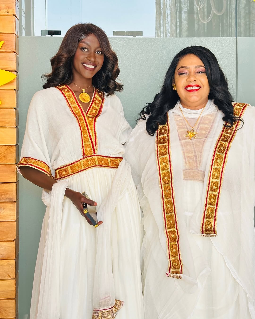 Classy Golden and Red Ethiopian Dress: with Colorful Cultural Designs Traditional Dress Modest Look Habesha Dress