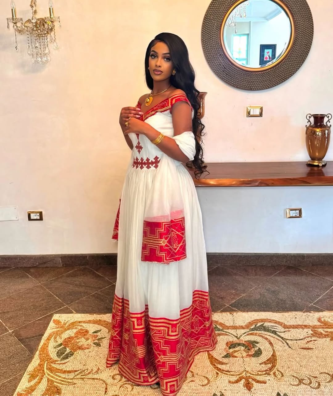 Radiant Red Traditional Ethiopian Dress: Short Sleeved Modern Eritrean Dress for Any Events Habesha Dress