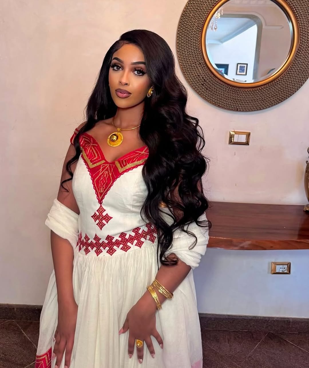 Radiant Red Traditional Ethiopian Dress: Short Sleeved Modern Eritrean Dress for Any Events Habesha Dress