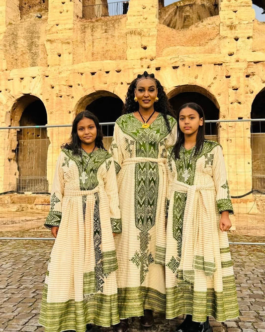 Elegant Green Traditional Ethiopian Dress