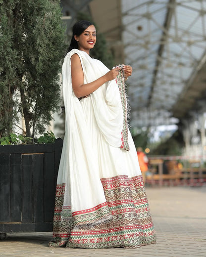 Colorful Ethiopian Clothing: Modern Sleeve Patterns and Wide Hemlines Traditional Habesha Dress Beautiful Eritrean Clothing