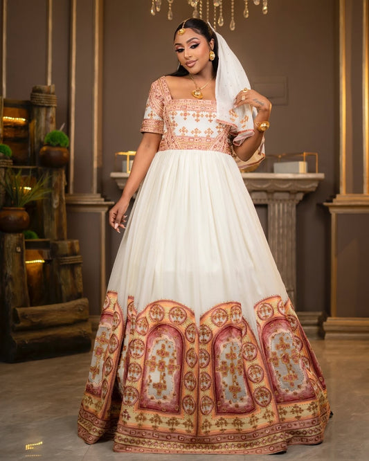 Radiant Habesha Wedding Dress Mesmerizing Golden Embroidery Timeless Masterpiece