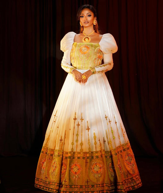 Dazzling Beaded Habesha Wedding Dress Ethiopian and Eritrean Elegance