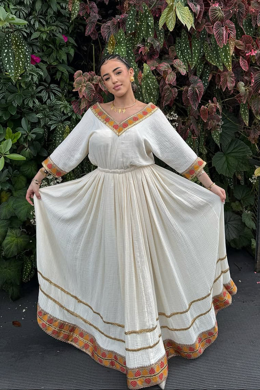 Elegant Habesha Kemis  with Intricate Ethiopian Embroidery