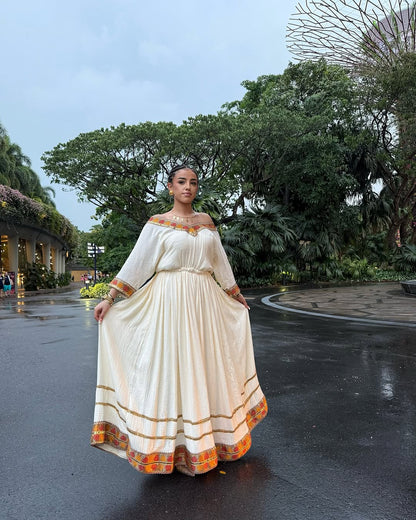 Elegant Habesha Kemis  with Intricate Ethiopian Embroidery