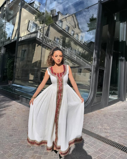 Beautiful Red Menen Habesha Dress with Stunning Adornment