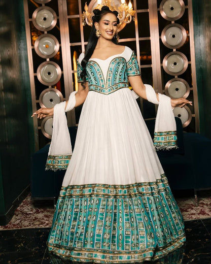 Make a Statement in Green & Gold: Vibrant Habesha Kemis for Joyful Occasions