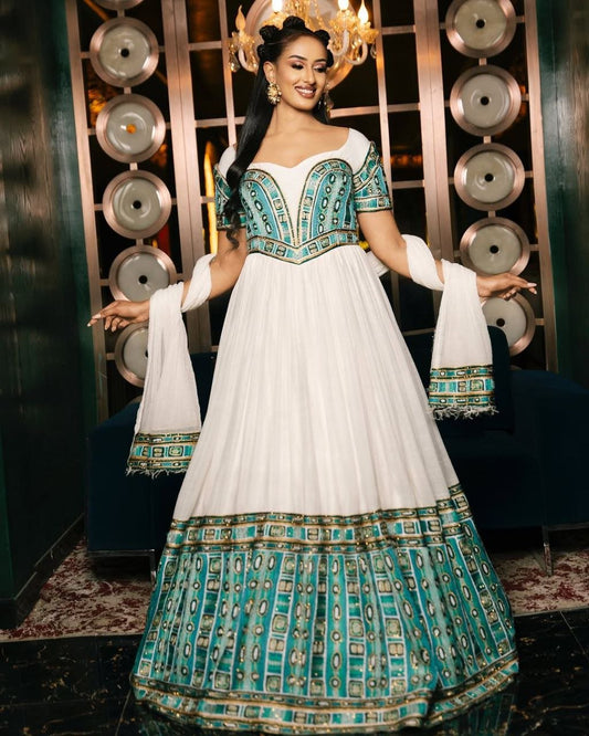 Make a Statement in Green & Gold: Vibrant Habesha Kemis for Joyful Occasions