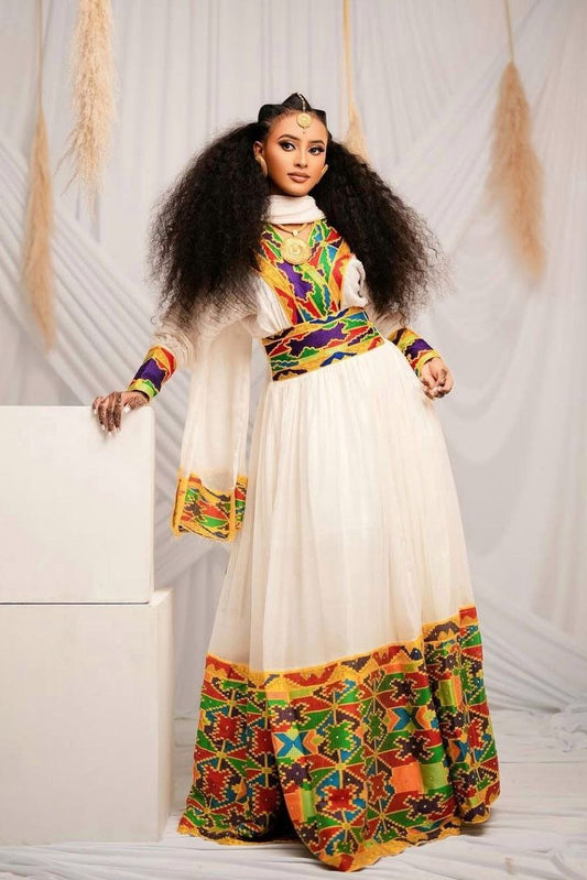 Eye-Catching Bold and Bright Traditional Habesha Dress With Beautiful Cultural Elegance
