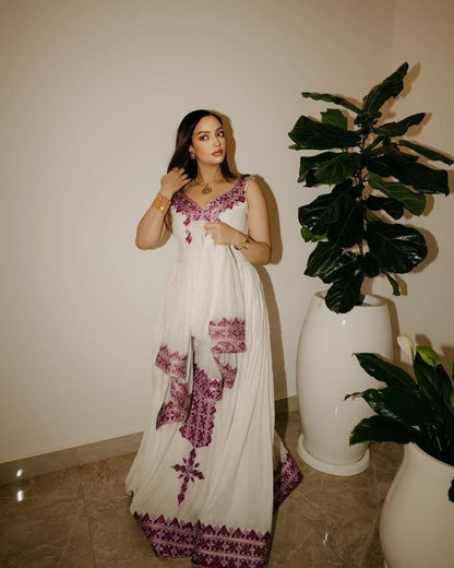 Vibrant Habesha Kemis with Hot Pink Embroidery Traditional Ethiopian Dress for Cultural events