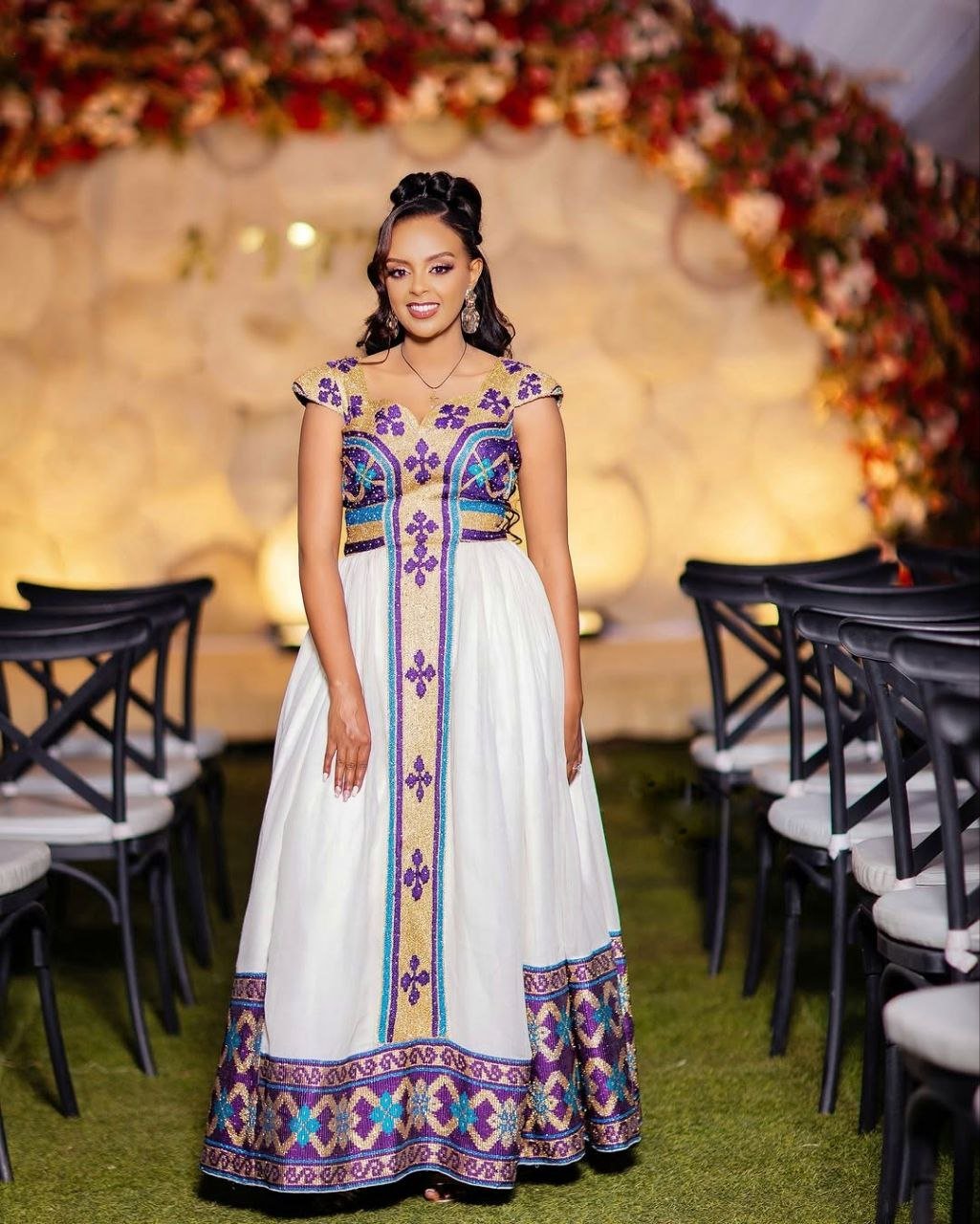Stunning Habesha Wedding Dress with Colorful Embroidery For Weddings
