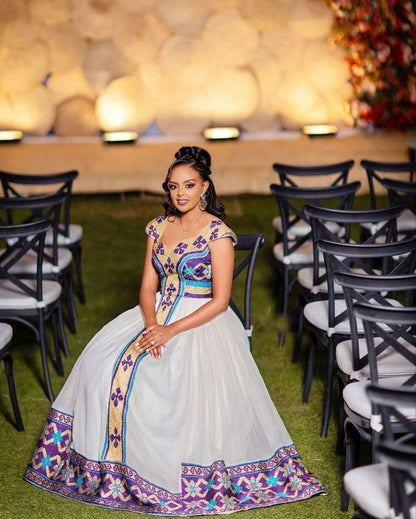Stunning Habesha Wedding Dress with Colorful Embroidery For Weddings