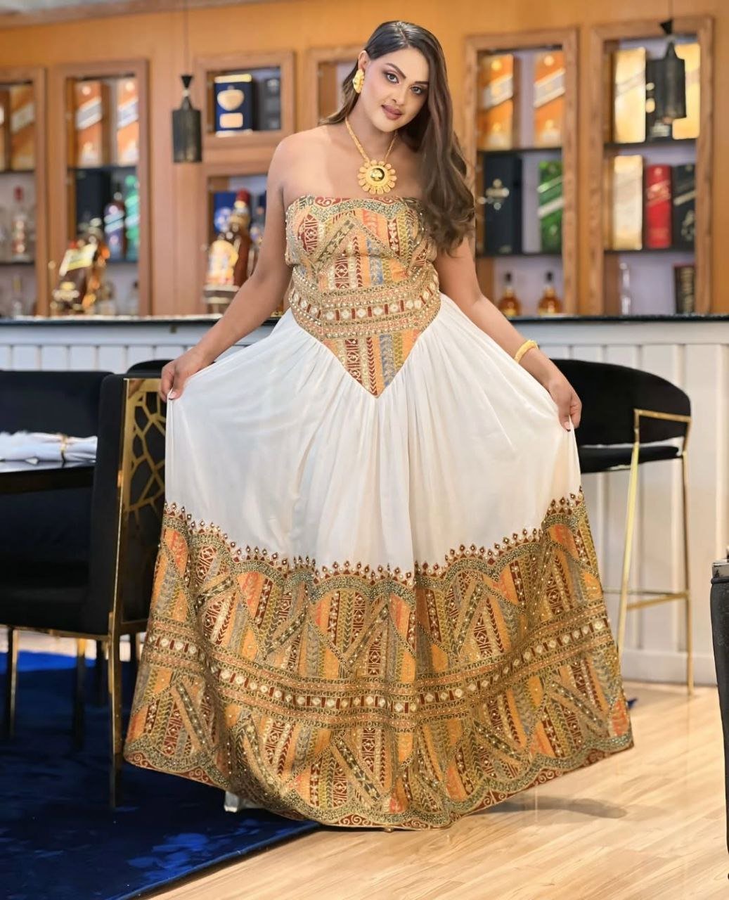 Elegant Habesha Wedding Dress with Stunning Gold Embroidery for Weddings
