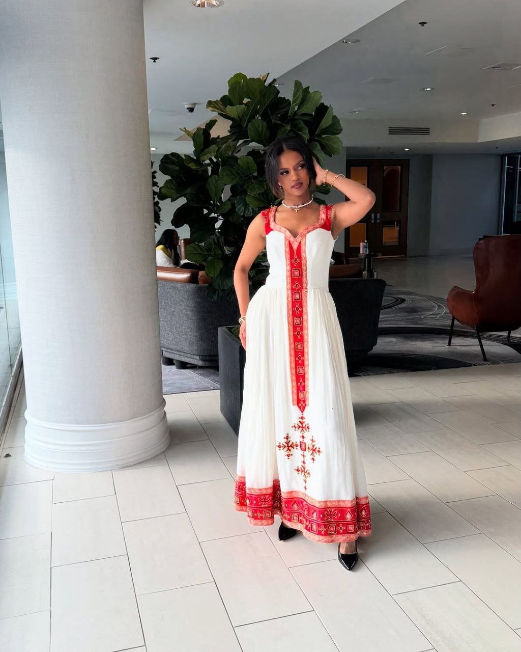 Stunning Habesha Kemis with Intricate Red Embroidery a Perfect Choice for Cultural Celebrations