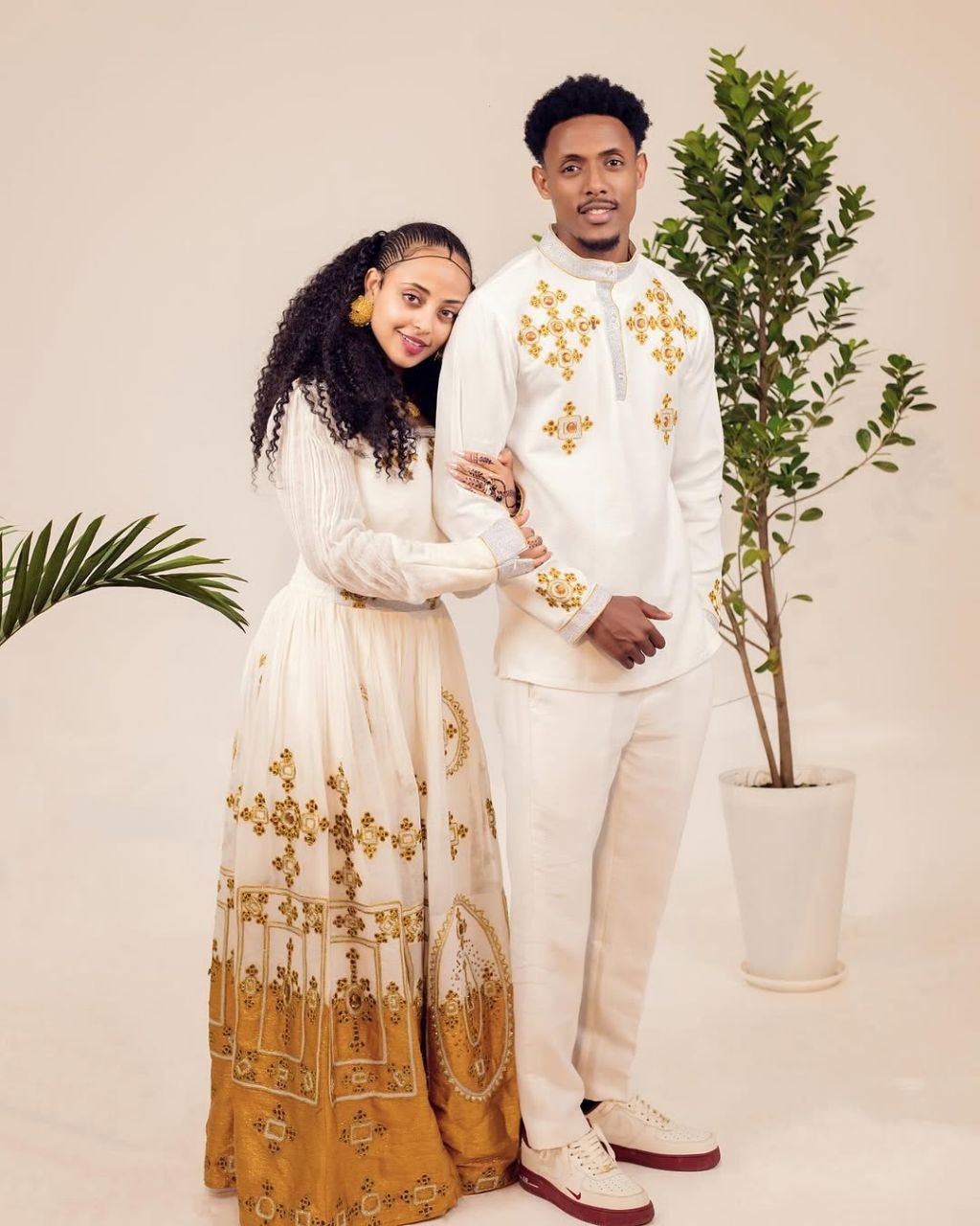 Habesha Wedding Couple’s Attire with Elegant Gold Embroidery a Timeless Choice for Your Day
