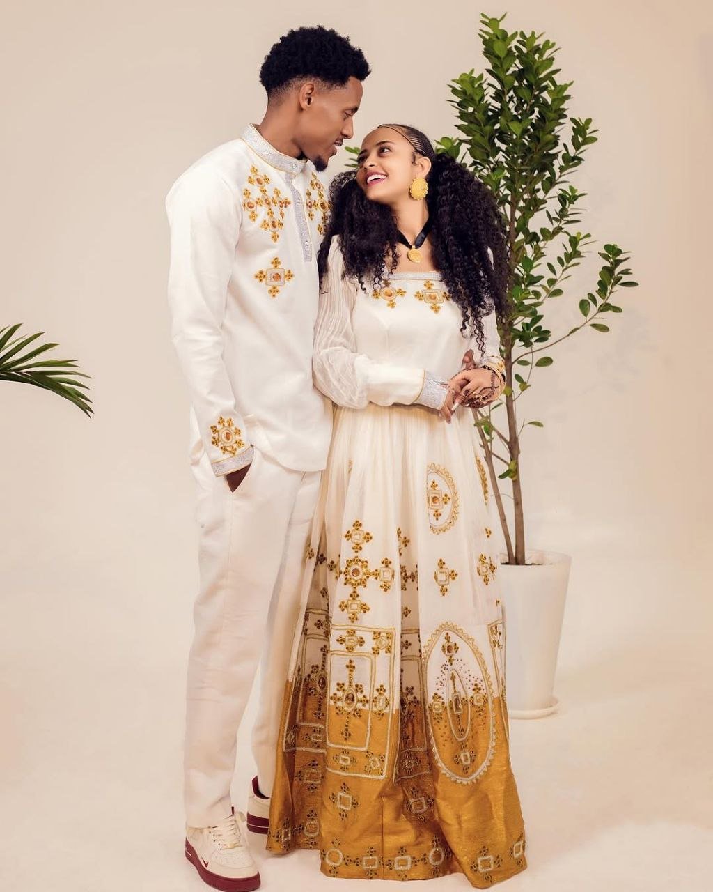 Habesha Wedding Couple’s Attire with Elegant Gold Embroidery a Timeless Choice for Your Day