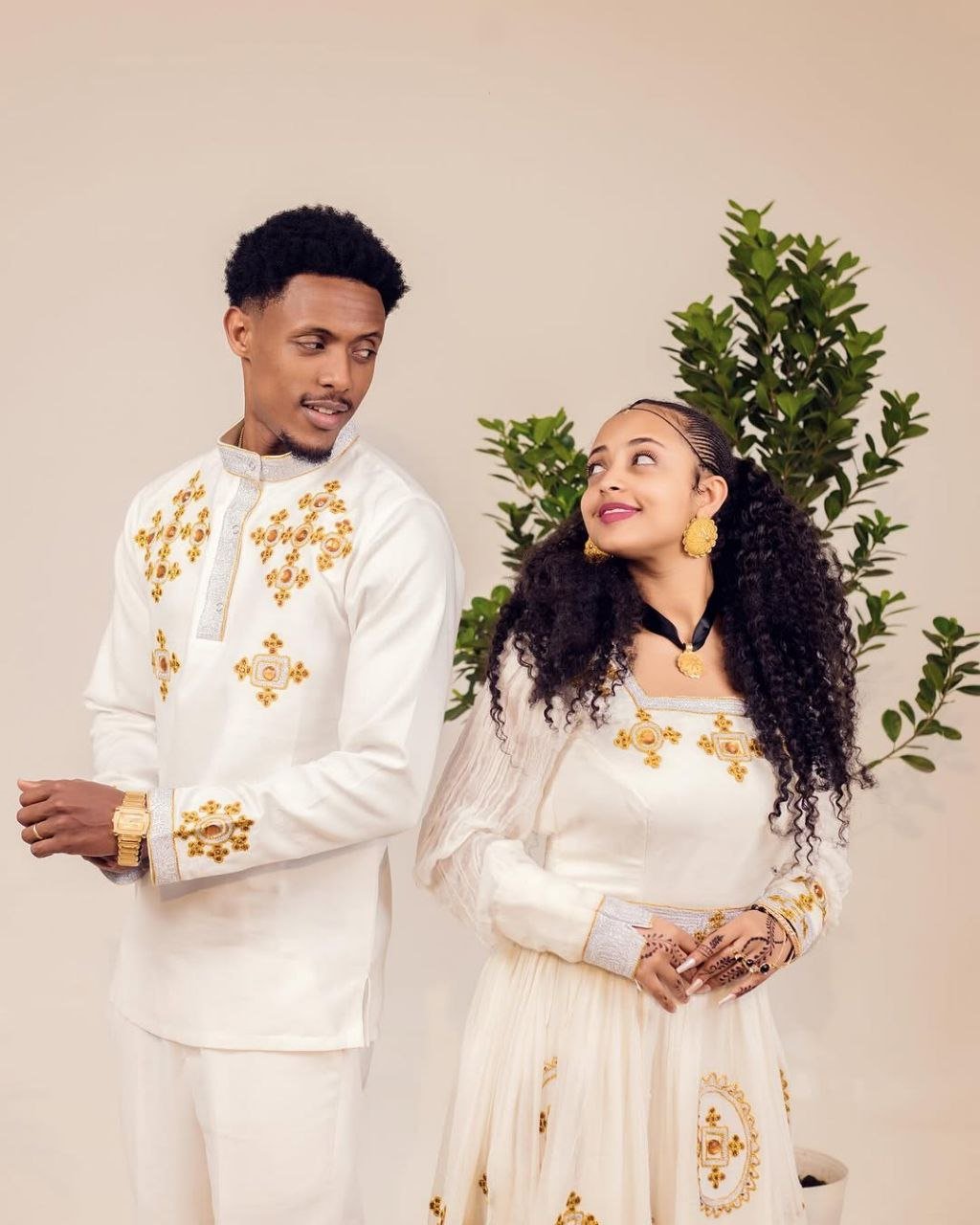 Habesha Wedding Couple’s Attire with Elegant Gold Embroidery a Timeless Choice for Your Day