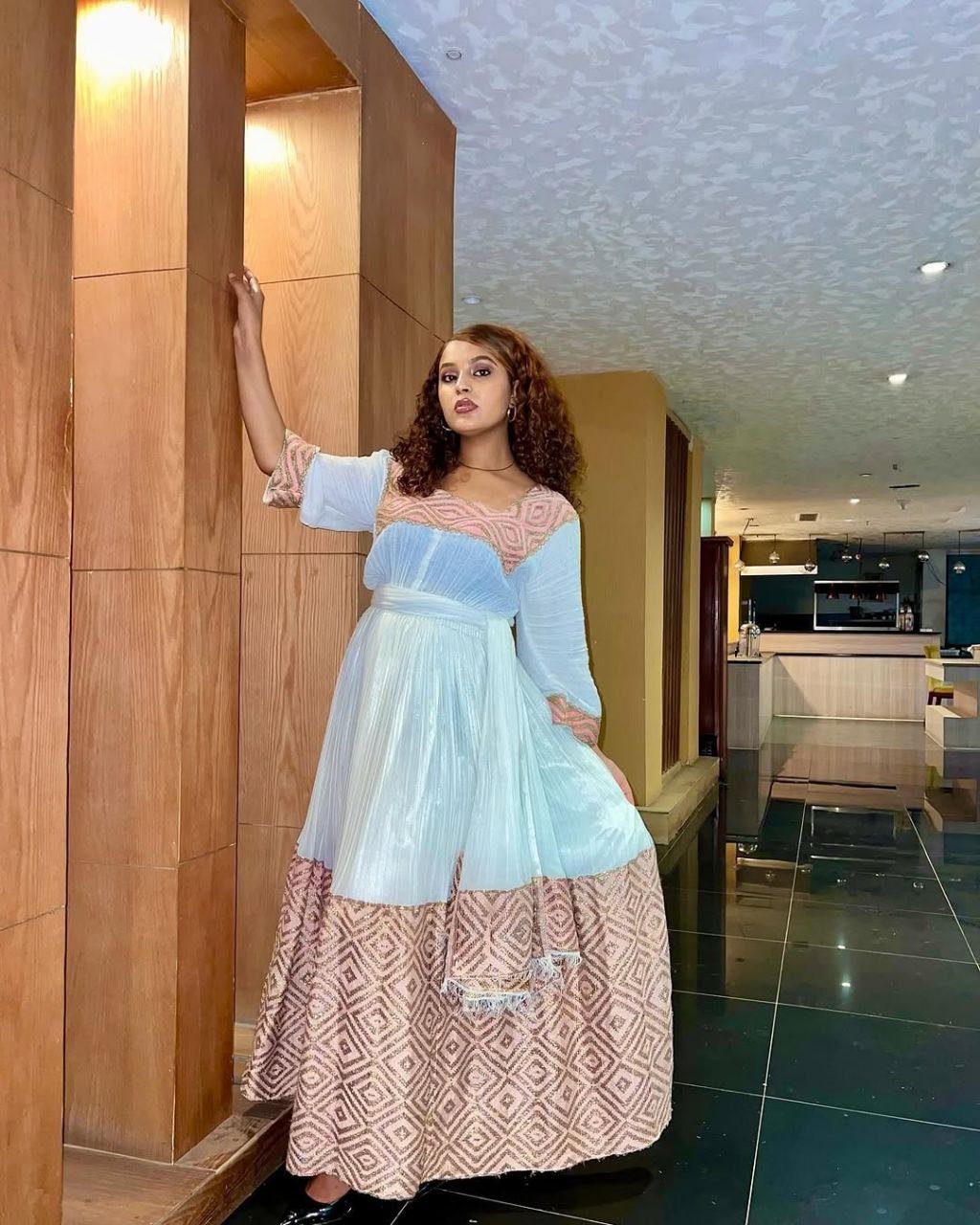Beautiful Habesha Kemis in Soft Pink with Delicate Pleats a Beautiful Choice for Celebrations
