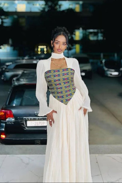 Glamorous Habesha Kemis with Colorful Embroidery – Eritrean Dress – Ethiopian National Dress – Zuriya