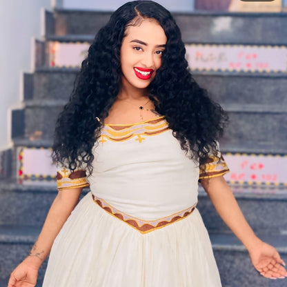 Stunning Habesha Kemis with Brown and Gold Accents – Habesha Dress – Ethiopian Traditional Clothing