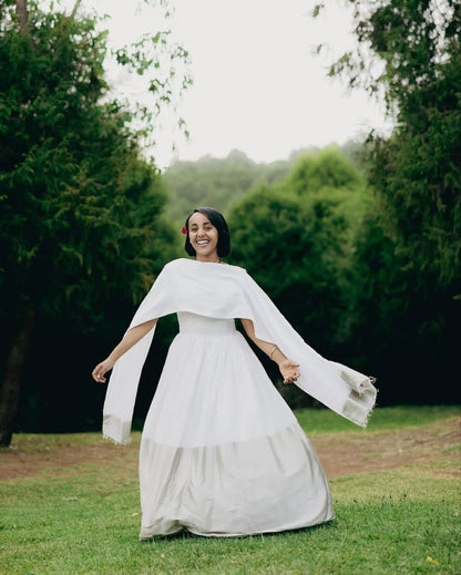 Simple Habesha Dress with Grey Accents – Traditional Ethiopian Dress – Habesha Kemis
