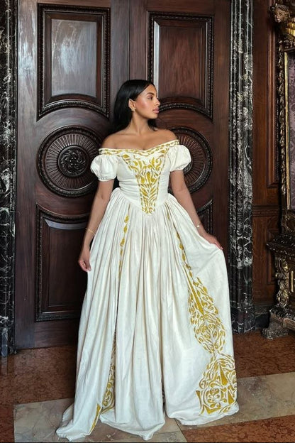 Gorgeous Habesha Dress with Gold Embroidery – Habesha Kemis – Ethiopian Traditional Clothing 
