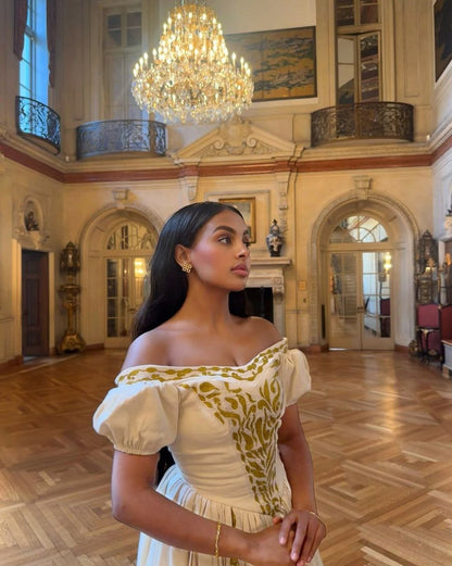 Gorgeous Habesha Dress with Gold Embroidery – Habesha Kemis – Ethiopian Traditional Clothing