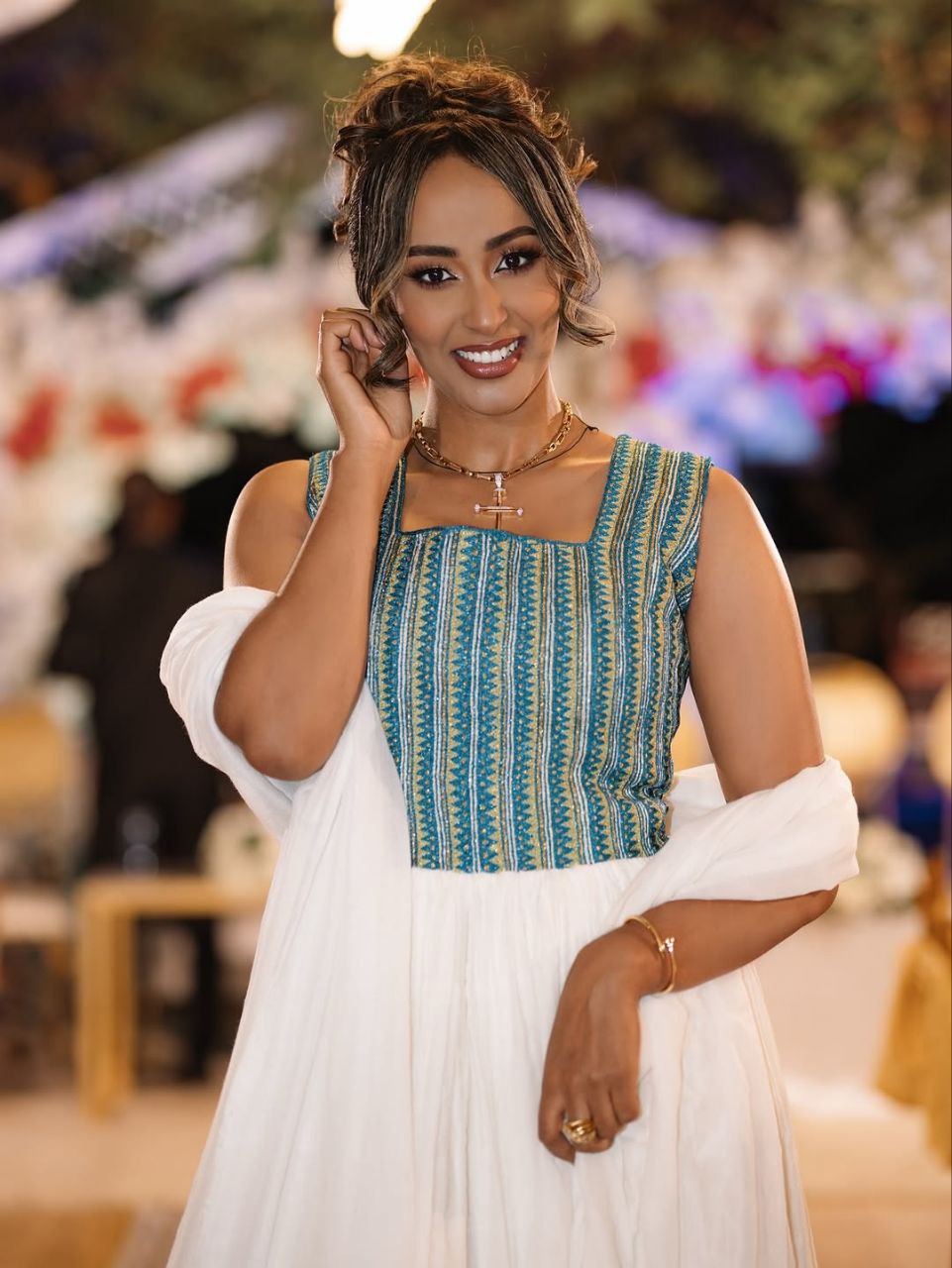 Timeless  Habesha Kemis with Blue Accents – Traditional Ethiopian Dress