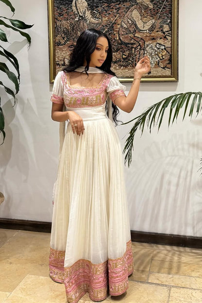 Chic Habesha Kemis with Pink Embroidery Ethiopian Clothing for Events