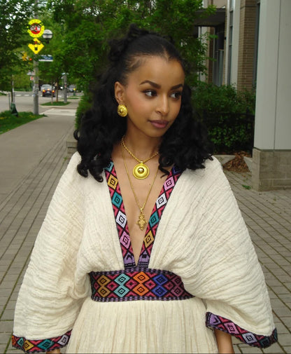 Stylish Ethiopian Dress Geometric Tilet Habesha Dress Multicolor Habesha Kemis 0005
