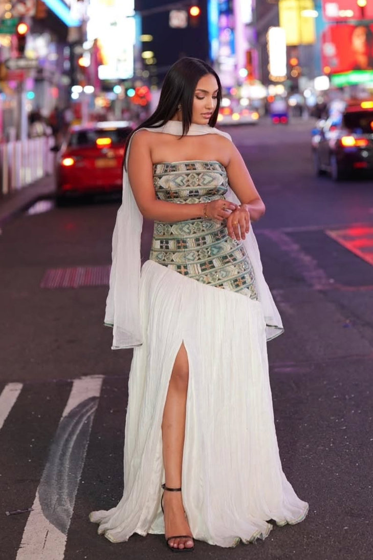 Modern Ethiopian Habesha Kemis Strapless Dress with Tilet and Ethiopian Design

