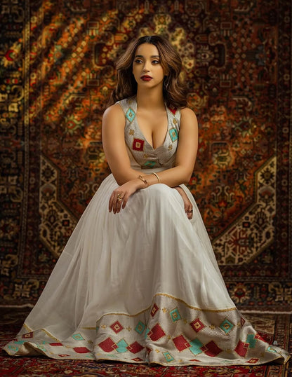 Modern Ethiopian Dress with Bold Tibeb Embroidery Cultural & Contemporary

