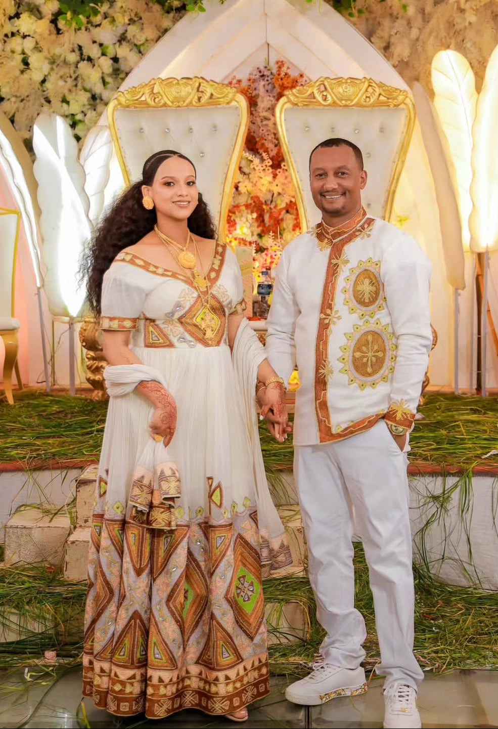 Ethiopian Wedding Couple Outfit – Traditional Habesha Kemis & Men’s Suit