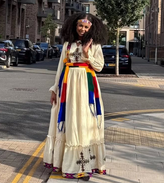 Traditional Habesha Kemis – Ethiopian Cultural Dress with Cross Embroidery