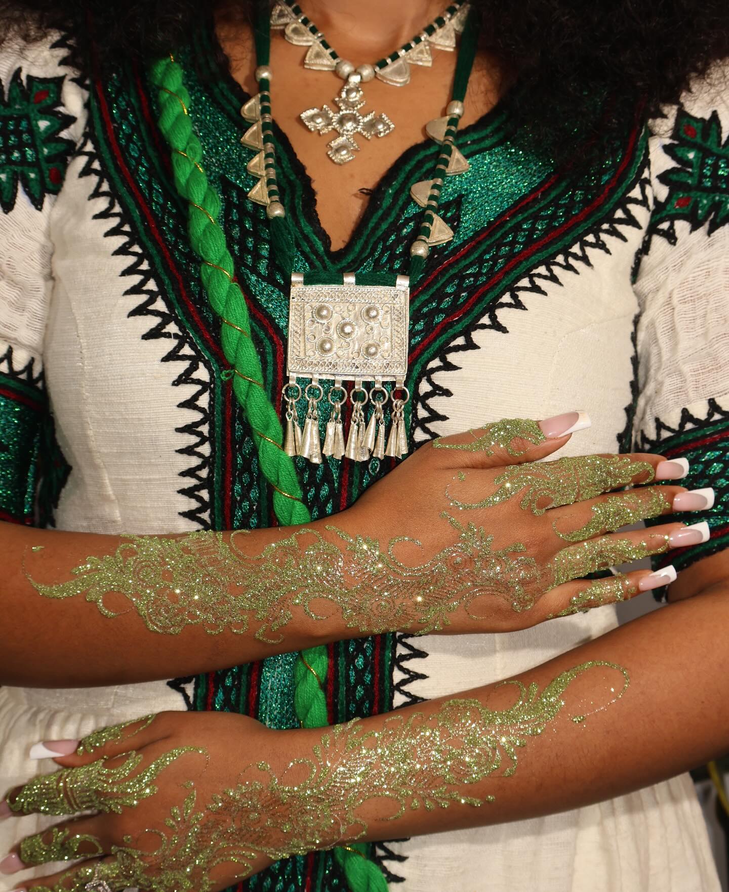 Stunning White & Green Traditional Ethiopian Dress  Hand-Embroidered Habesha Kemis Authentic Habesha Dress For Special Events 0062